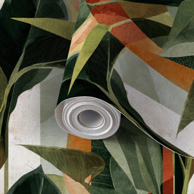 Papier peint à peler et coller avec feuilles nordiques tropicales, impression d'art mural abstrait auto-adhésif et amovible 24 po x 118 po (60 x 300 cm)