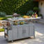 Îlot de cuisine extérieur pliable avec plan de travail en acier inoxydable, roues verrouillables, armoire de rangement, porte-serviettes et épice à deux niveaux-125513366