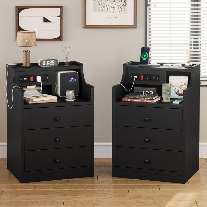 Night Stands For Bedrooms Set Of 2, Black
