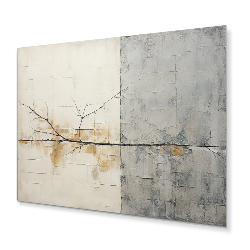 «Grey and White Nature Split» sur métal, H 24 po x l 32 po x P 1 po