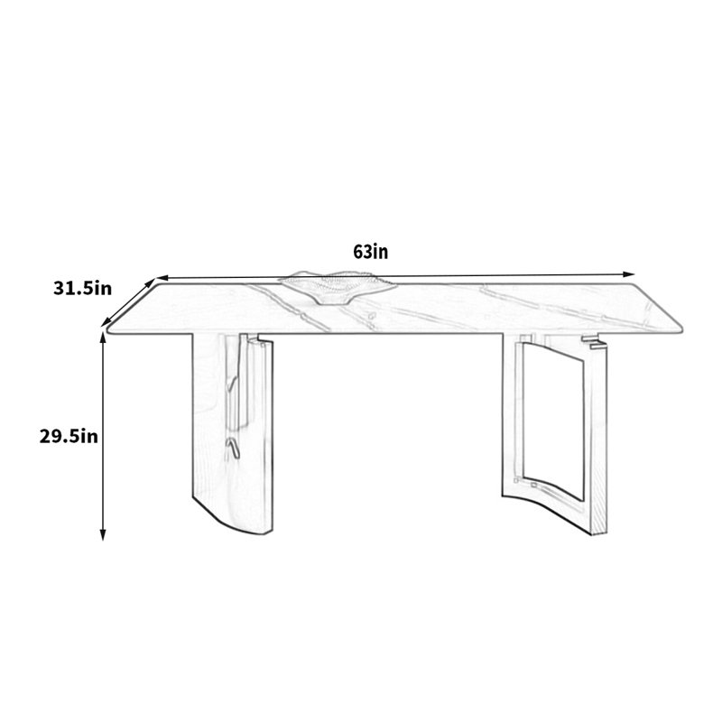 Table Taleke Rock en acier inoxydable de simplicité moderne, H 29,5 po x L 63 po x l 31,5 po