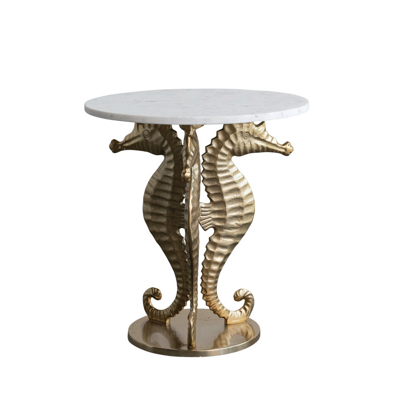 Round Marble Top Table With Cast Aluminum Seahorses Base