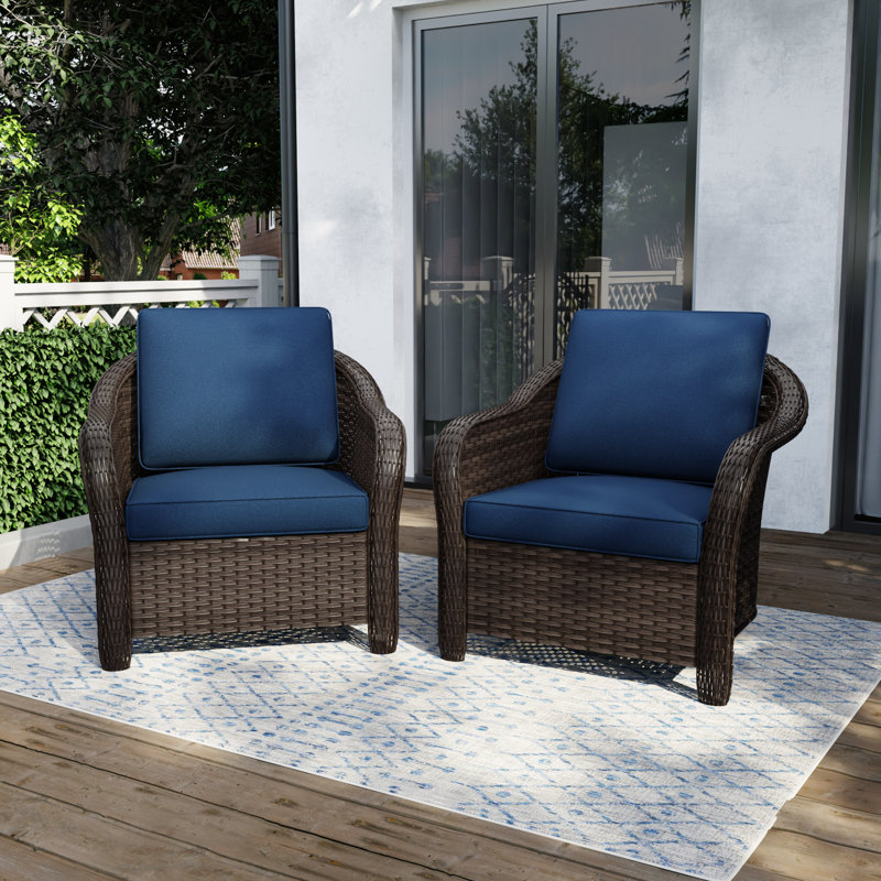 Ensemble de 2 chaises avec accoudoirs en osier en polyéthylène (PE), Bleu