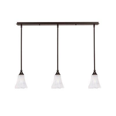 Luminaire suspendu linéaire sur pied 3 lumières avec verre à glace cannelé 5,5 po