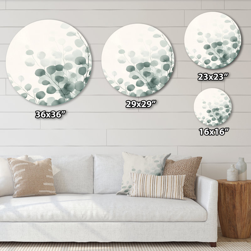 «Minimal Leaves Beauty Calming», art mural floral rond en métal, L 36 po x H 36 po