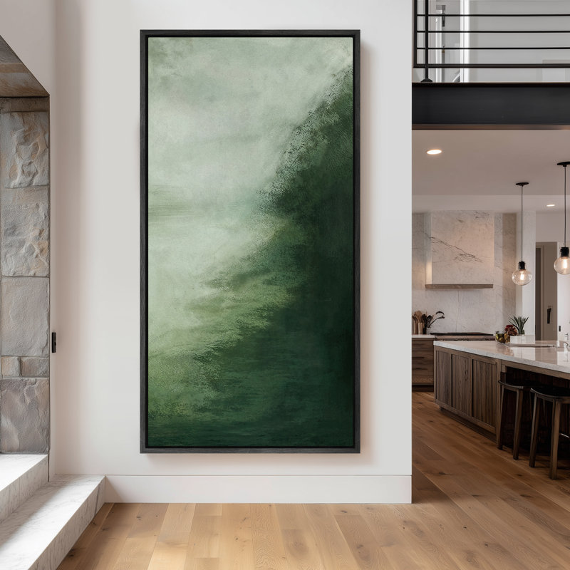 Large Framed Canvas Wall Art - Minimalist Abstract Emermaild Green Prints 60"x30", Black, 60" H x 30" W
