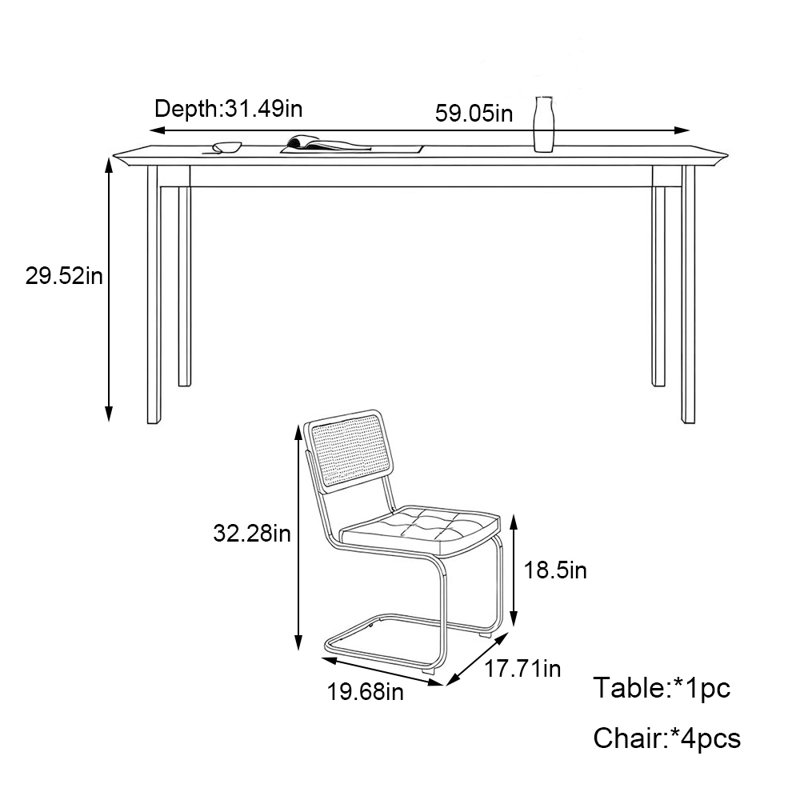 Ensemble de table de salle à manger New Rocky, H 29,52 po x L 59,05 po x l 31,49 po