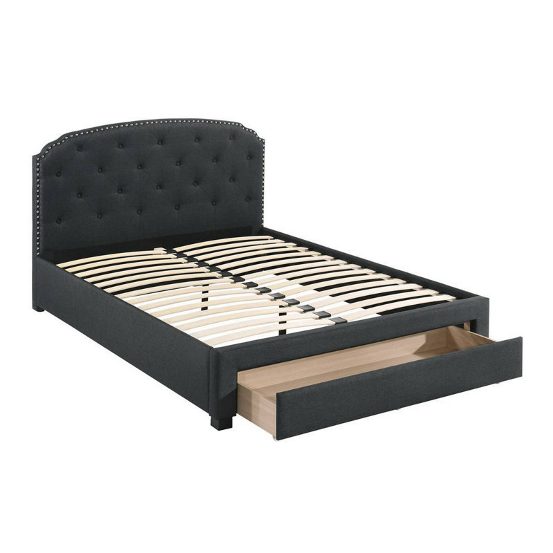 Lit plateforme tapissier avec rangement Rocsi, Gris anthracite, Simple