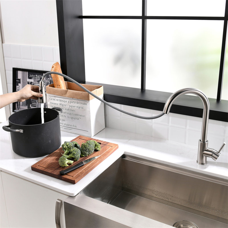 Robinet de cuisine avec douchette extractible Robinet d'évier de cuisine à poignée simple en laiton avec douchette extractible