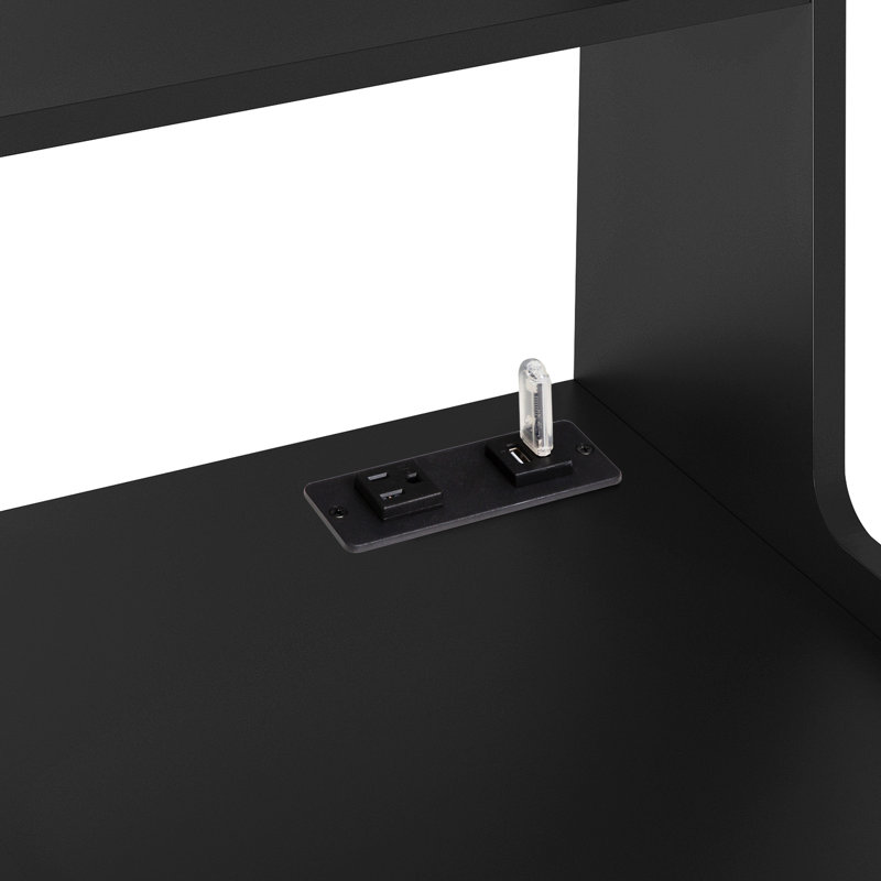 Tables de chevet modernes noires de 2, tables de chevet avec bloc d'alimentation CA et ports de charge, lampe de nuit à commande vocale 7 couleurs, armoire de rangement verrouillable pour casques d'écoute, étagère ouverte