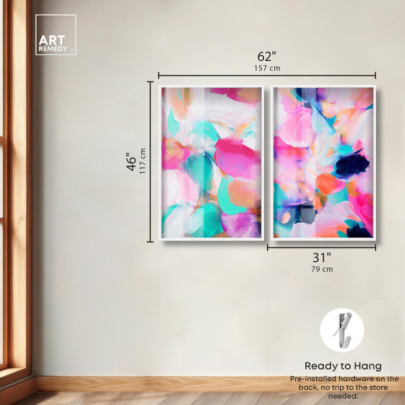 Ensemble d'art abstrait moderne « Harmonious Currys » avec cadre-vitrine, par Art Remedy, cadre noir, 10 x 15, Cadre blanc