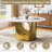 7-Piece Rock Plate Dining Set, 59" Round Marble-Look Tabletop With Brushed Gold Stainless Steel Base & 6 Velvet Upholstered Dining Chairs-641652656