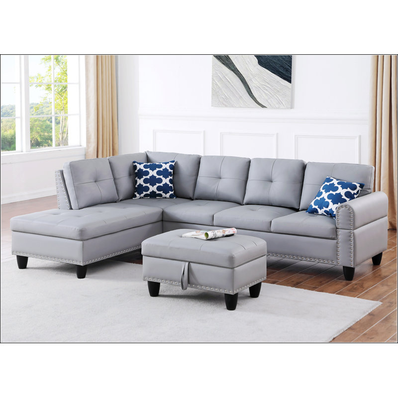 Canapé modulaire en similicuir avec repose-pieds