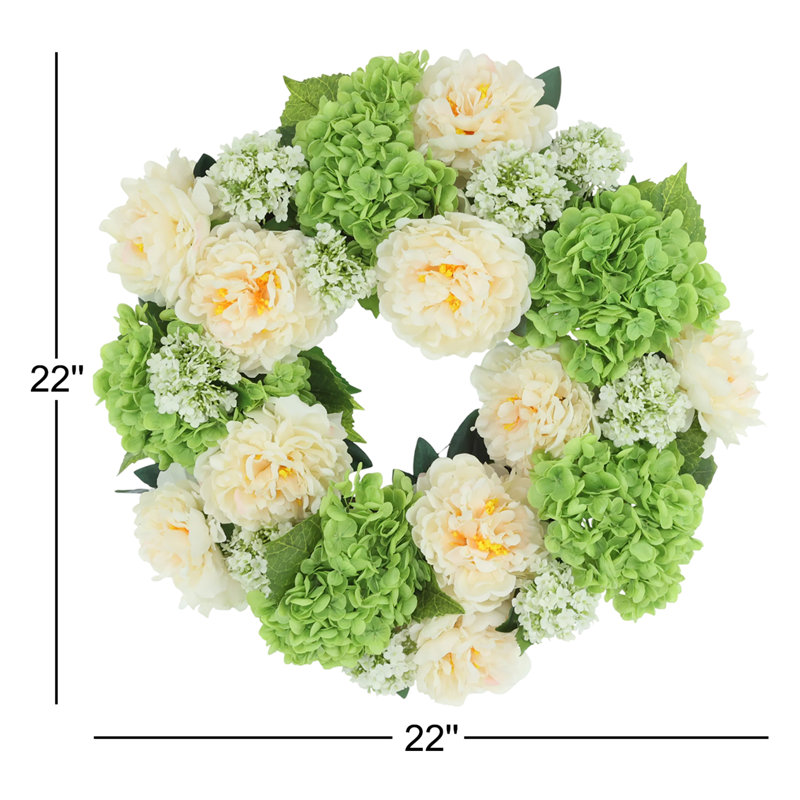 22" Spring Wreath with Real-Touch Hydrangeas and Peonies