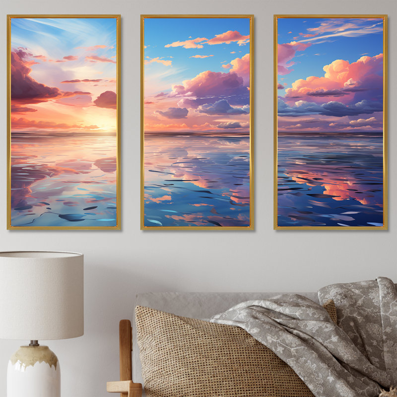 «Neo Impressionism Infusé Sky Reverie I», ensemble d'art sur toile Sky, Cadre flottant doré, H 32 po x l 48 po x P 1 po