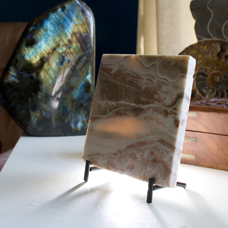 Agate translucide miel avec support
