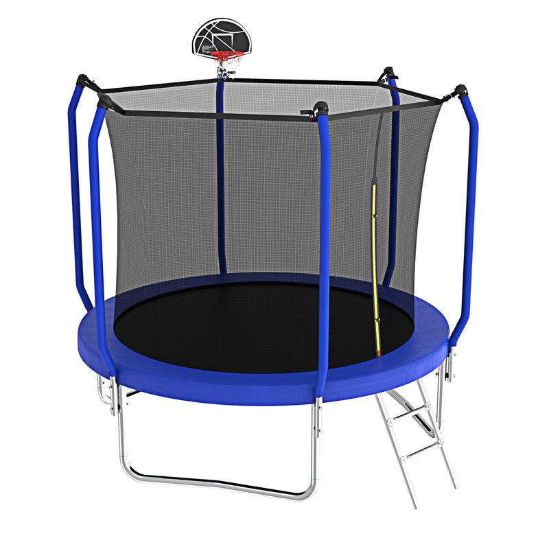 Blue 10FT Round Trampoline with Enclosure and Basketball Hoop