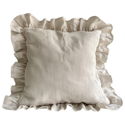 Beige Ruffled Throw Pillow