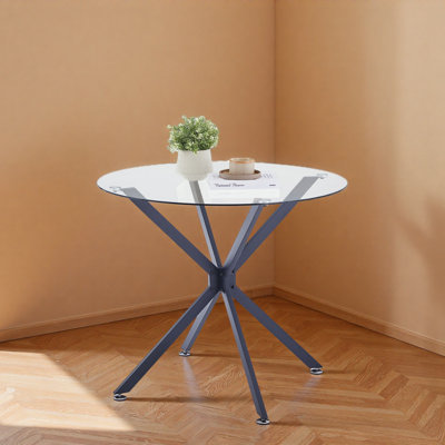 35.4-inch round tempered glass dining table, suitable for 1 to 4 people, a space-saving small kitchen table with sturdy metal legs, ideal for dining rooms and living rooms