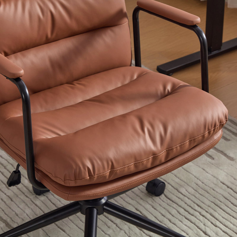 Office Chair,Mid Back Home Office Desk Task Chair With Wheels And Arms Ergonomic PU Leather Computer Rolling Swivel Chair With Padded Armrest,The Back Of The Chair Can Recline 40°
