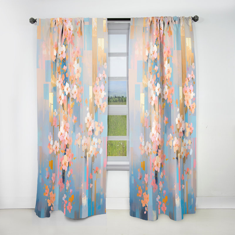 Kaci - Rideau obscurcissant floral cerise - 1 panneau, L 52 po x L 84 po