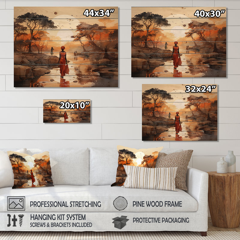 Oritz - Personnage en bois sur bois de pin naturel, H 30 po x l 40 po