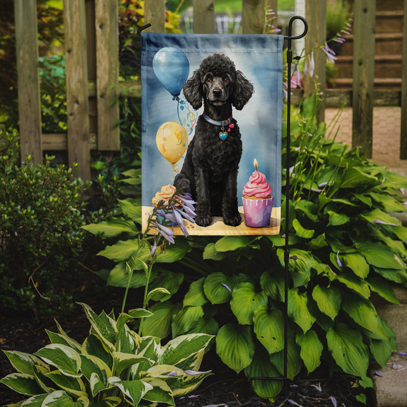 Drapeau de jardin «Happy Birthday», Grand caniche noir