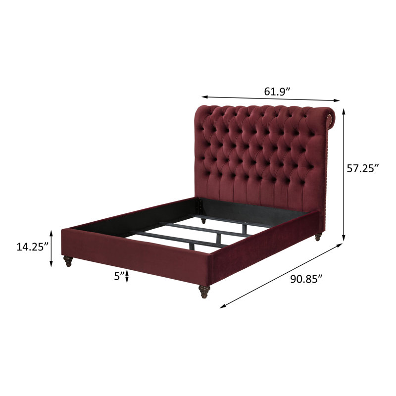 Lit double tapissier 57 po rouge vin, Double