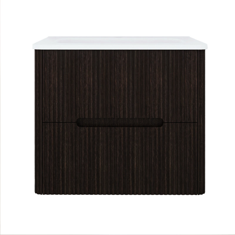 24 Inch Eco-Friendly Bathroom Vanity - Wall-Mounted, Ceramic Integrated Sink & Antibacterial Surface, Dark Brown