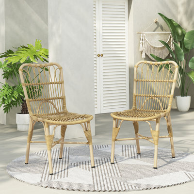 Ensemble de 2 chaises d'extérieur en osier de patio en osier pour terrasse, piscine, jardin, naturel