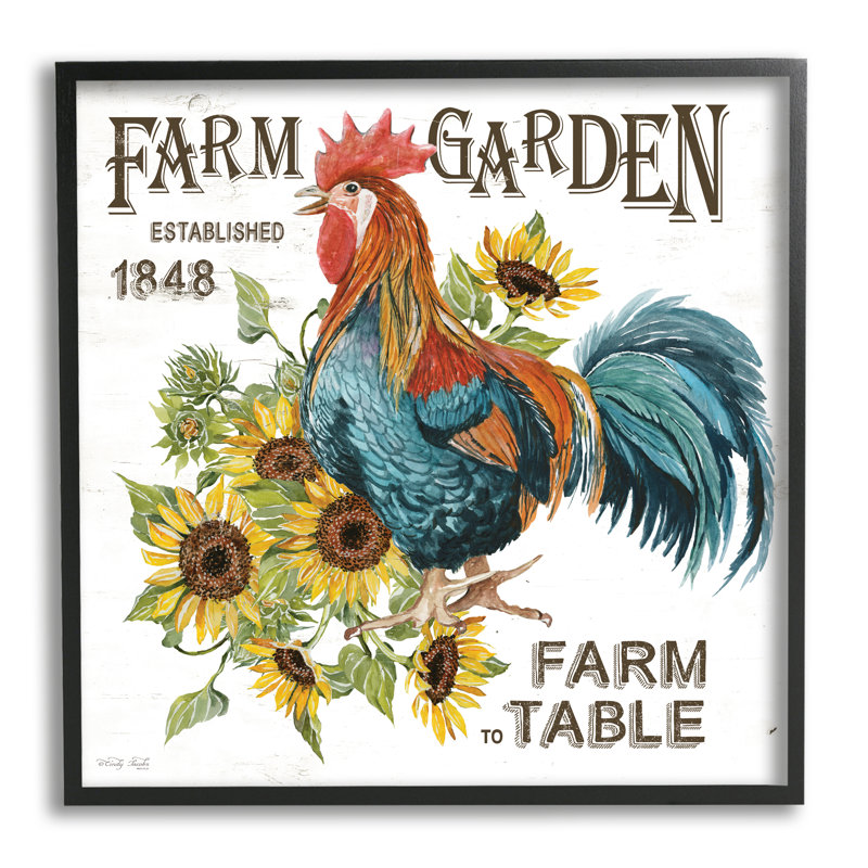 «Farm To Table Rooster On Canvas» par Cindy Jacobs, impression, Giclée encadrée noir minuit, H 17 po x l 17 po x P 1,5 po