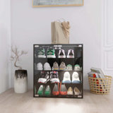 4 Layers Black Shoe Cabinet With Glass Door And Glass Layer Shoes Display Cabinet With LED Light Bluetooth Control