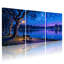 Abstrait, ciel nocturne, lac, arbre, lumière, étoiles, réflexion, ensemble de 3 impressions sur toile-970222816