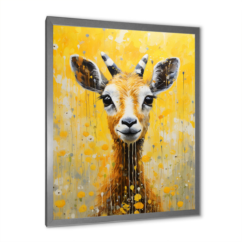 Popart, portrait d'une chèvre jaune sur toile, H 32 po x l 24 po x P 1 po, Cadre photo argenté