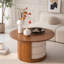 Table basse ronde en bois 31,5 "avec 3 tabourets gigognes en tissu Teddy, ensemble de table centrale multifonctionnel avec rangement caché Farmhouse