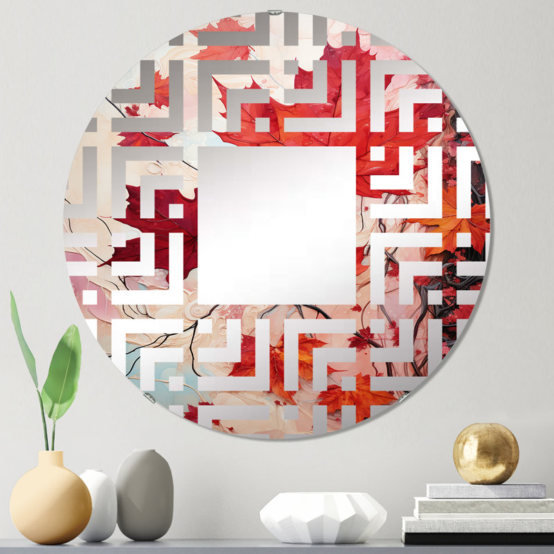 Miroir décoratif Maples Memory Crimson - Maze | Rond, 23,6 po x 23,6 po