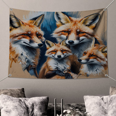 Group Of Red Foxes Wall Tapestry - Fox Wall Decor