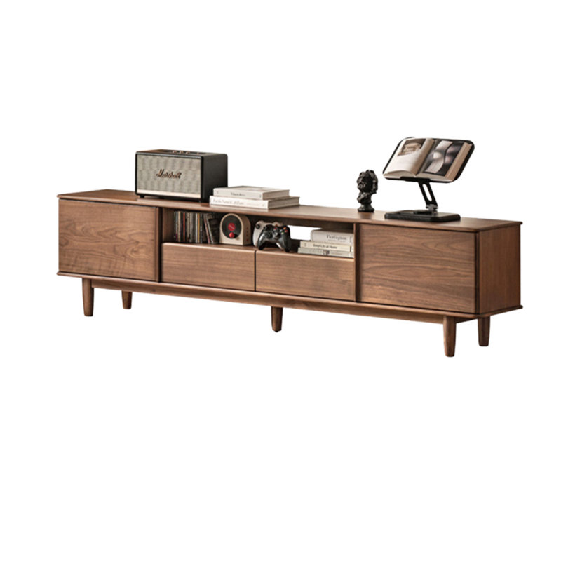 Meuble télé en bois de noyer avec tablette ouverte, H 19,68 po x L 86,61 po x l 13,78 po