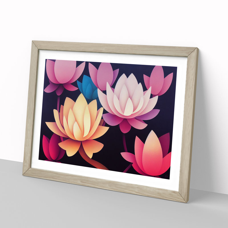 Inspirational Lotus Flowers - Framed Print, 25cm H x 34cm W x 2cm D, Oak