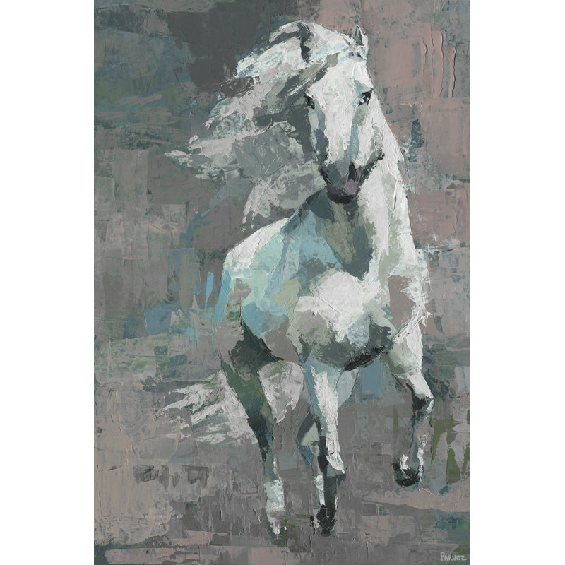 « running white cheval »-peinture sur toile tendue, H 12 po x l 8 po x P 1,5 po