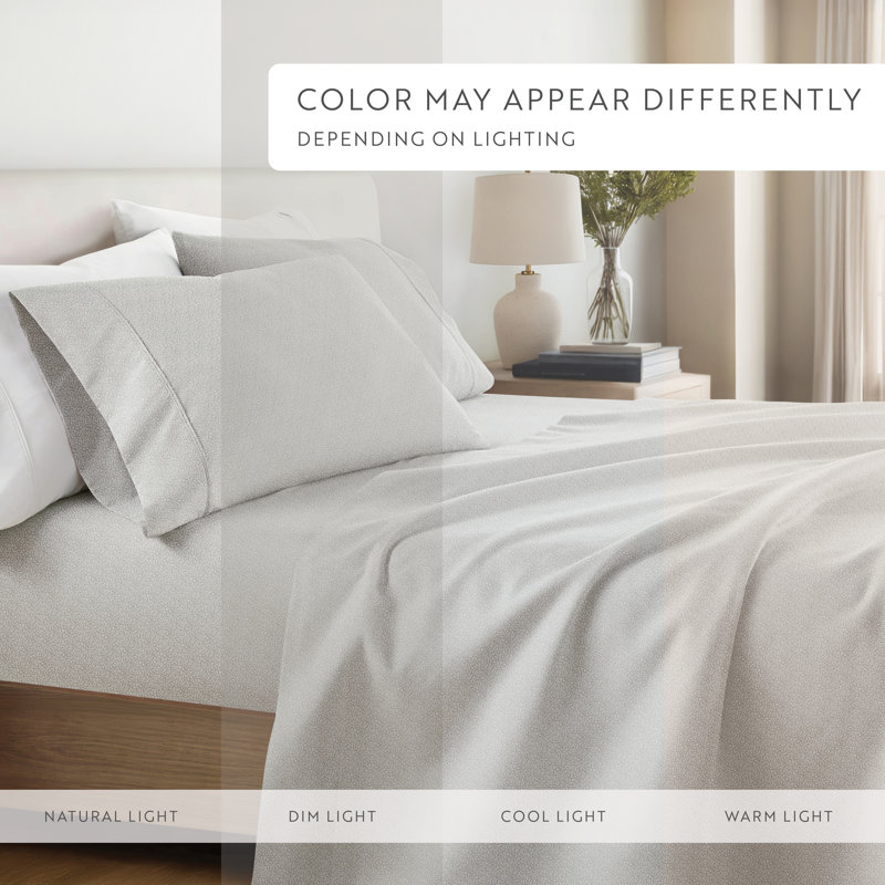 4 Piece Delicate Details Pattern Sheet Set, Twin Sheet Set with 1 Standard Pillowcase, Light Gray Floral