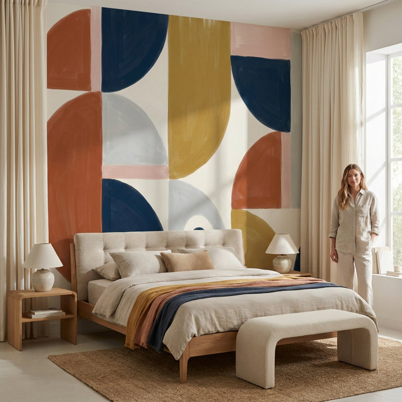 Papier peint géométrique abstrait moderne, décoration murale amovible, 120 po x 96 po, Texturé non collé