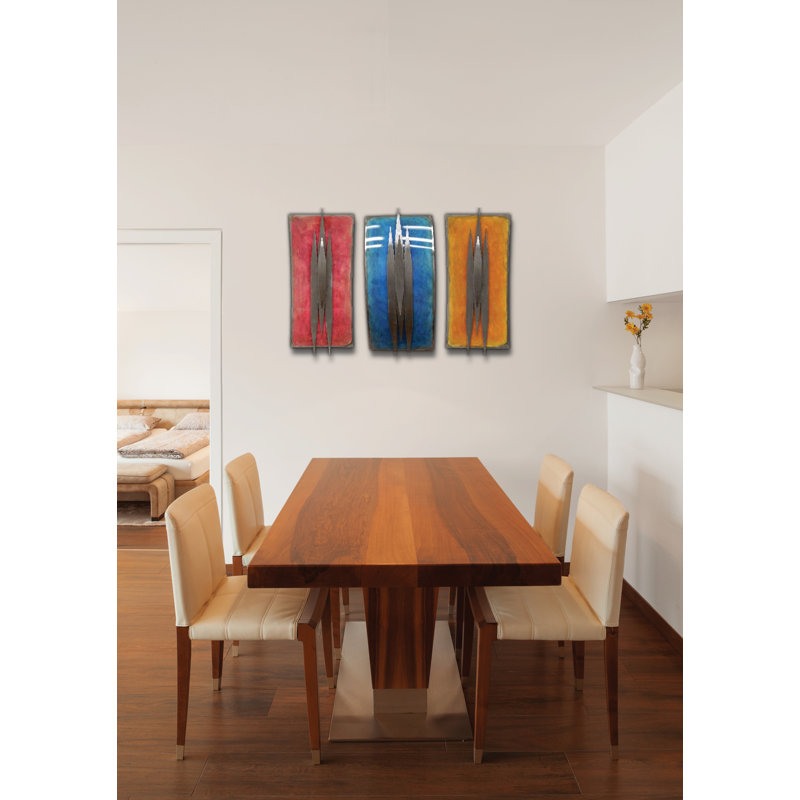 Tryptich Handmade Abstract And Geometric Wall Decor on Metal