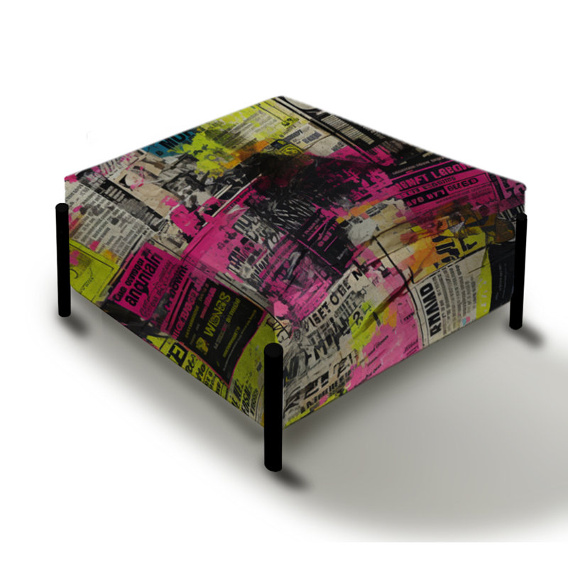 Collage de journal Poupart Neon - Grand repose-pieds carré abstrait