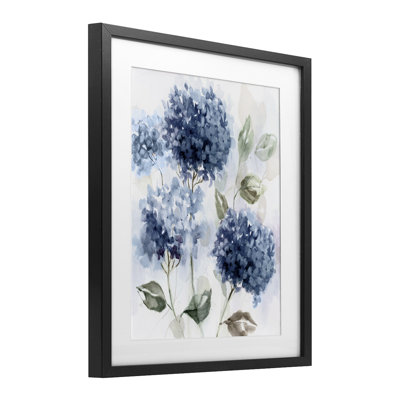 «Blue Hydrangea Breeze», reproduction d'art sous verre encadrée par Nan