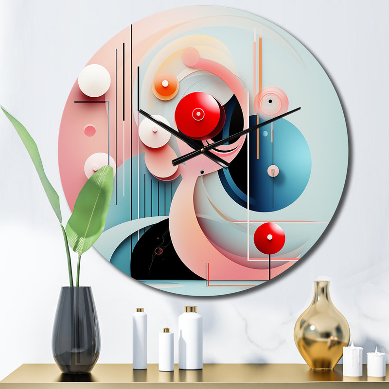 Horloge murale fleurs de rythme en métal rose et bleu, Moyenne