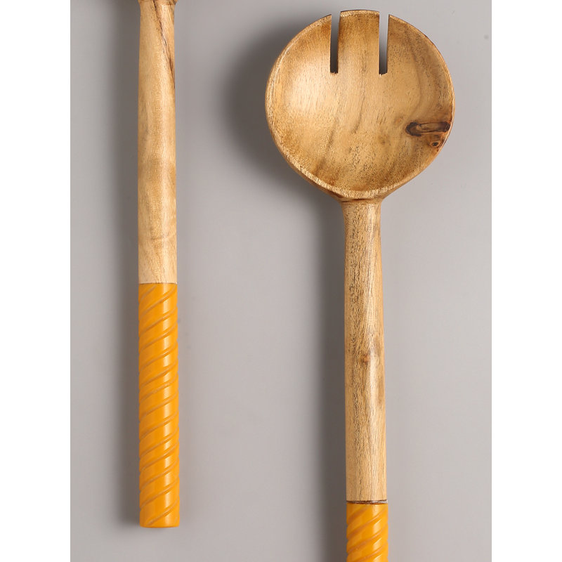Ensemble à salade en résine et bois, Orange