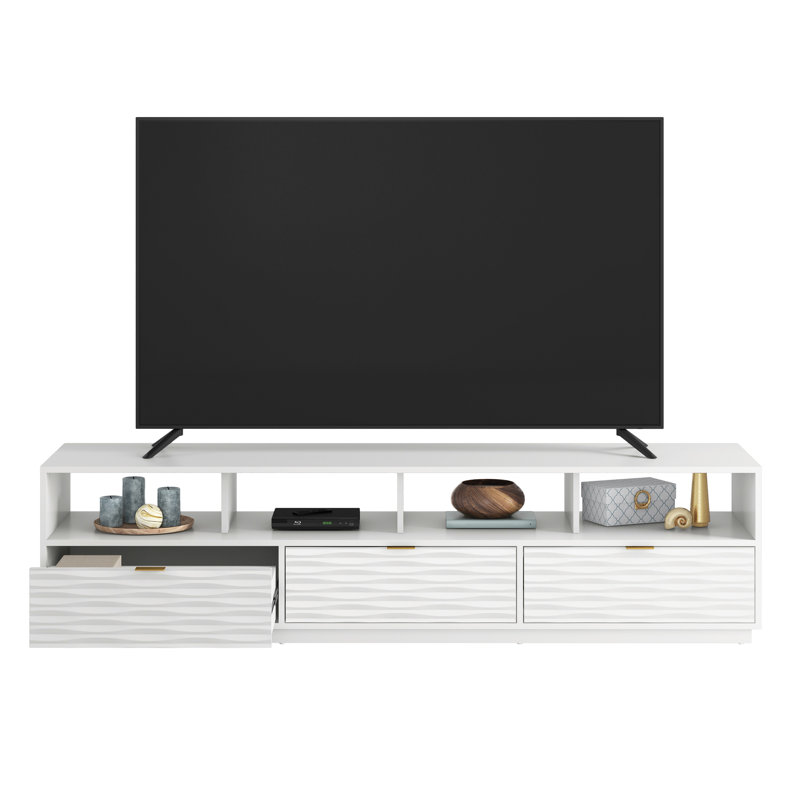 White 80'' Media Console with Cabinet and Drawers