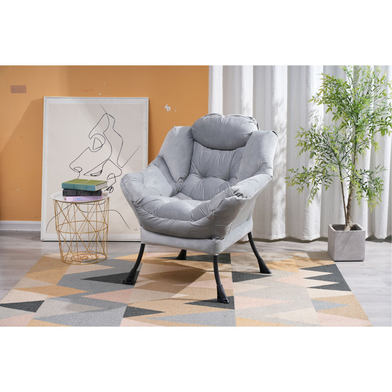 Living Room Chairs Modern Cotton Fabric Lazy Chair, Accent Contemporary Lounge Chair, Single Steel Frame Leisure Sofa Chair With Armrests And A Side Pocket