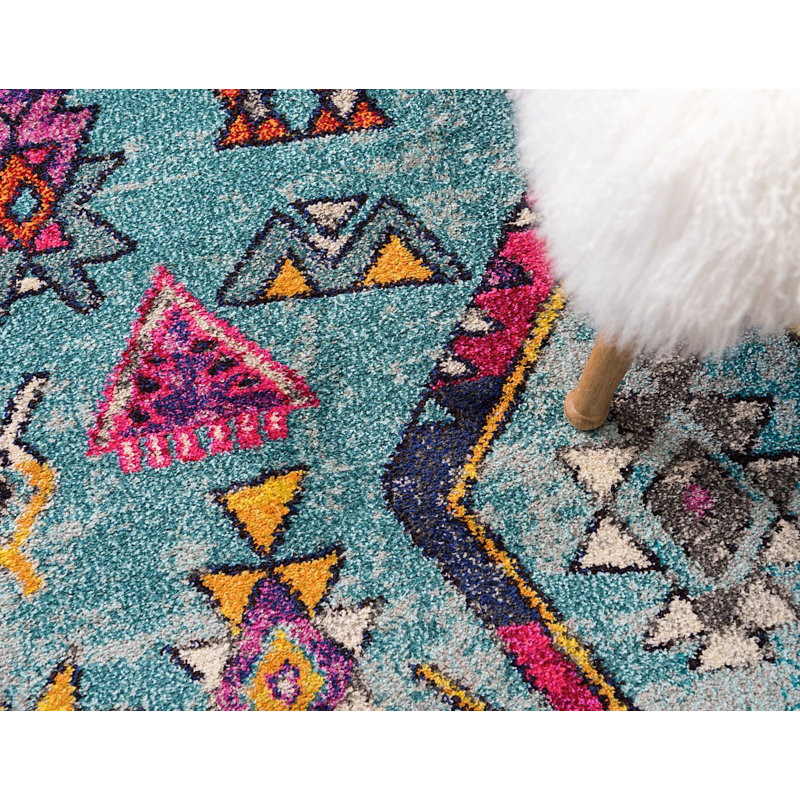 Bleu géométrique Tapis décoratif Sierra, Tapis de couloir 2 pi 2 po x 6 pi 7 po